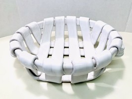 Tadinate Vintage Large Pottery Lattice Woven White Bread Fruit Handled Basket - £31.25 GBP