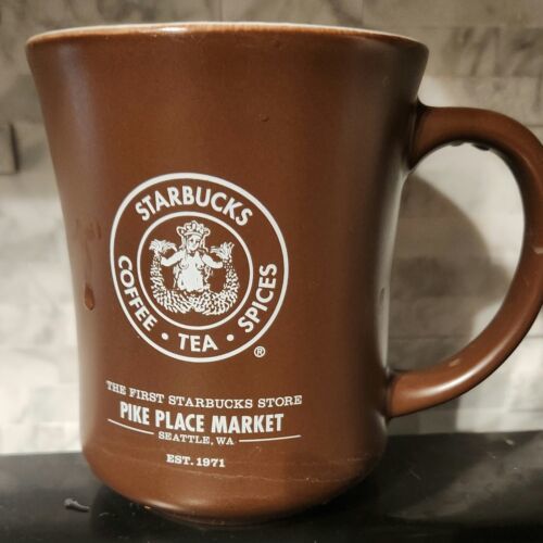 Primary image for Starbucks Coffee Mug 2008 Brown Pikes Place Market First Store Logo Seattle Cup