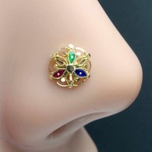 Ethnic 14K Real Gold Nose Stud Indian  Style Push Pin Nose Ring - £51.04 GBP