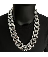 Hip Hop Large Acrylic Plastic Silver Cuban Link Chain Necklace 32mm 24&quot; ... - £15.59 GBP+