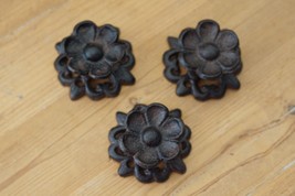 3 Ornate Drawer Knobs Pulls Handles Rustic Cast Iron Kitchen Cabinet Flower - £12.73 GBP