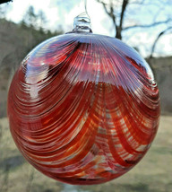Hanging Glass Ball 4&quot; Clear Glass with Red with Purple Swirls (1) #35 - £14.24 GBP