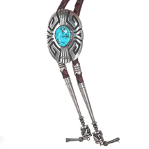 TOMMY SINGER Navajo (1940 – 2014) Large sterling bolo tie with turquoise - $1,252.35