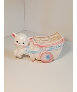Vintage ceramic baby lamb and cart figurine - $24.99