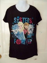 Disney Frozen Elsa &amp; Anna Sisters Forever Black Tshirt Size L (10/12) Girl&#39;s NEW - £11.28 GBP