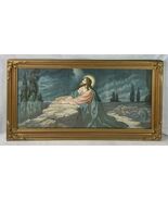 Vintage Jesus Praying Art Under Glass Ornate Gilt Wood Gold Frame LARGE,... - $303.18 CAD