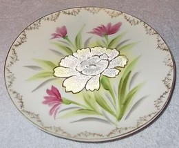 Wheelock Peoria Coralene Flowers Plate Japan 1930s with Paper Label -B - £10.26 GBP
