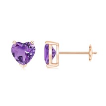 ANGARA 1.4 Ct A-Grade Amethyst Solitaire Heart Stud Earrings in 14K Solid Gold - £262.98 GBP