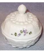 Fenton Hand Painted Violets Milk Glass Vanity Powder Jar Signed Artist - $29.95