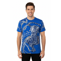 Mens PLATINI Sports Shirt With Rhine Stones Lion Chain STT8025 Royal Blue image 6