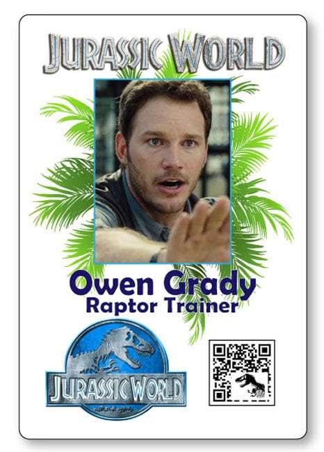 Owen Grady &amp; Claire Dearing from Jurassic World Name Badge with pin ...