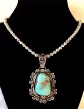 Navajo, Lorenzo Juan, Lrg Carico Lake Turquoise Pendant Silver Beads Necklace - £544.55 GBP