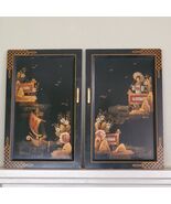 Vintage Asian Hand Painted ART by Dimas 2 Cabinet Doors w/ Pulls 23x14.5... - €339,34 EUR