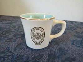 Vtg Gold Rim Genuine Taylor Mug Aqua Blue White 8 Ounce Coffee Cup SUNY Geneseo - £19.81 GBP