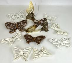 Set Of 13 Vintage Brass Resin Wall Hanging Butterfly MCM Decor Various Sizes - £74.90 GBP