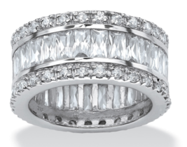 Emerald Cut Cz Eternity Ring Band Platinum Sterling Silver 7 8 9 10 11 12 - £159.86 GBP