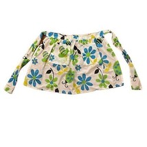 Vintage 1970s Green White Floral Kitchen Apron One Size Pocket Handmade Bee - $18.00