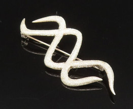 925 Sterling Silver - Vintage Textured Wavy Crisscross Brooch Pin - BP9636 - $47.52