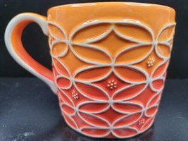 Starbucks Orange Red Mug 2009 Ombre Geometric 14Oz Hand Painted Coffee T... - $29.67