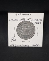 1923 GERMANY German States HAMBURG Lions Antique Aluminum 1/10 Mark Coin - $18.52