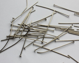100 DIY Jewellery Head Flat Needle Crystal Bead Metal Connector Silver Pins 30mm - £4.42 GBP