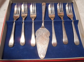 Vintage English Silver Plated Fruit Fork Silver Set In Red Box - $30.99