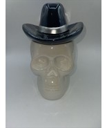 Cobwebs and Cauldrons Ceramic Skull Black w Cowboy Hat Halloween cookie ... - $39.59