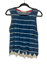 Rewind Sleeveless Boho Tank Top Shirt Blue Tie Dye Crochet Bottom Size Medium M - £6.23 GBP
