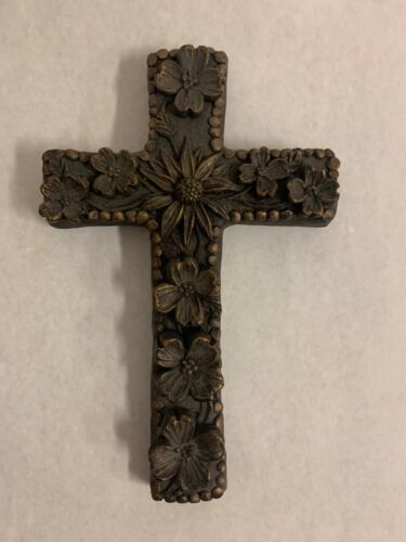Primary image for Vintage Ceramic Floral Wall Cross, Hanging Cross, Floral Relief