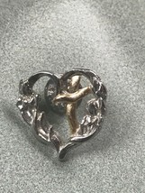 Vintage Silvertone Open Heart w Floral Sides &amp; Goldtone Cross Center Lapel or  - £6.86 GBP