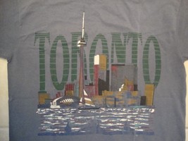 Vintage Toronto Canada Skyscraper Souvenir City Blue Cotton T Shirt Size L - $17.81