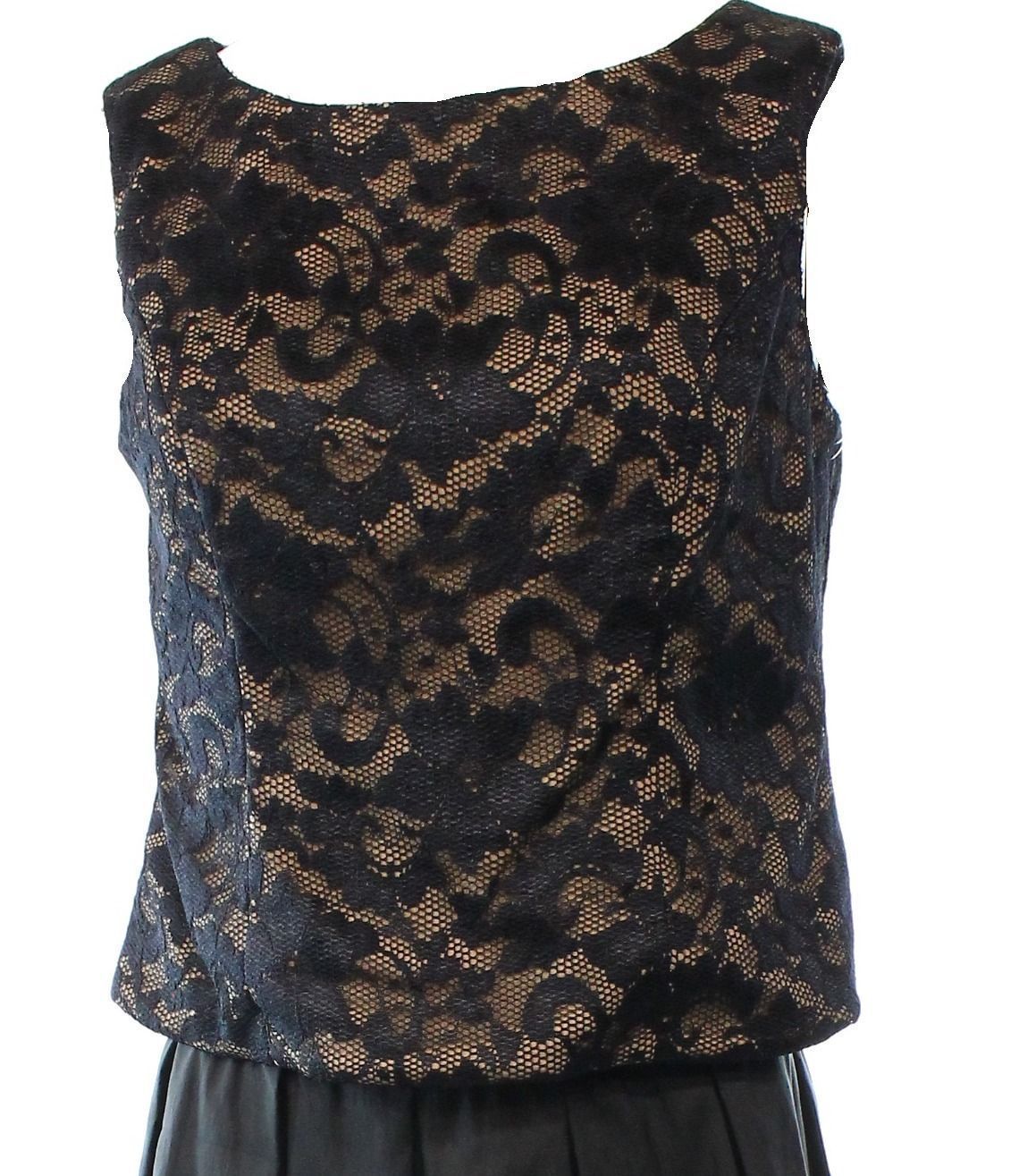 SL Fashions New Womens Black/Nude Sleeveless Lace Blouse   10 - $12.99