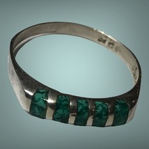 VINTAGE STERLING SILVER WITH INLAID TURQUOISE RING MODERNIST MEXICO size 6 - $35.00