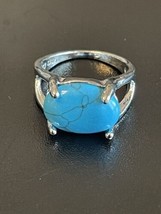 Turquoise Stone S925 Silver Plated Woman Ring Size 6.5 - £10.13 GBP