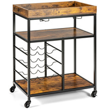 Costway 3-Tier Rolling Kitchen Bar Serving Cart Utility Trolley with Wine Rack - £102.41 GBP