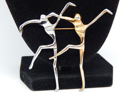 Large Vtg Pair of Abstract MODERNIST DANCERS Brooch Pin in Silver and Go... - £35.97 GBP