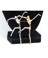 Large Vtg Pair of Abstract MODERNIST DANCERS Brooch Pin in Silver and Go... - £35.97 GBP