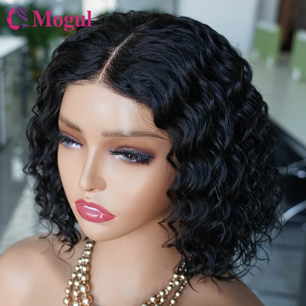 Wear And Go Short Curly Bob Wig Glueless Pre-cut Lace 4x4 Closure Deep Wave - £56.29 GBP+