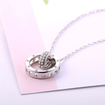 Exquisite 925 Sterling Silver Geometric Interlock Zircon Heart Pendant Necklace - £15.97 GBP