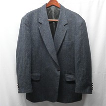 Vtg 90s 48R Navy Blue Herringbone Tweed Wool 2 Button Blazer Jacket Sport Coat - $103.11