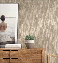 Blooming Wall Classic Plain Stripe Moonlight Forest Glittery, Taupe/Khaki/Gold - £41.85 GBP