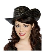 Black Cowgirl Hat Cowboy Straw Old Wild West Farmer Rancher Costume H4152 - £11.93 GBP