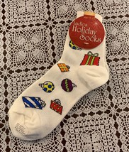 Ladies Holiday Crew Socks Size  9 to 11 Gifts Ornament Design White  Bra... - £9.54 GBP