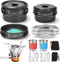 Odoland 16-Piece Camping Cookware Mess Kit With Folding Camp Stove, Non-Stick - £43.92 GBP