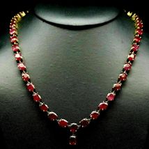 22 Ct Oval Cut Simulated Ruby Tennis Necklace 925 Silver Gold Plated - £194.60 GBP