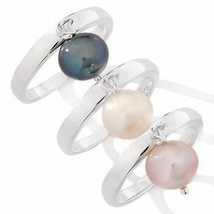 Cultured Freshwater Pearl Sterling Silver Stackable 3 piece Ring Set Size 8 - £35.94 GBP