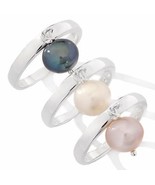 Cultured Freshwater Pearl Sterling Silver Stackable 3 piece Ring Set Size 8 - £35.81 GBP