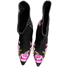 Beverly Feldman Black Boots Heels Embroidered Roses Vintage 7 1/2 M never worn image 6