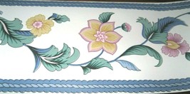 Wallpaper Border Flower Floral Jacobean Blue Rope Trim Off  White 554060... - £10.11 GBP