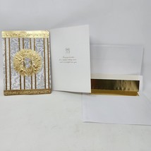 6 Christmas Holiday Greeting Cards &amp; Envelopes Gold Embossed Many Good Wishes - £7.70 GBP